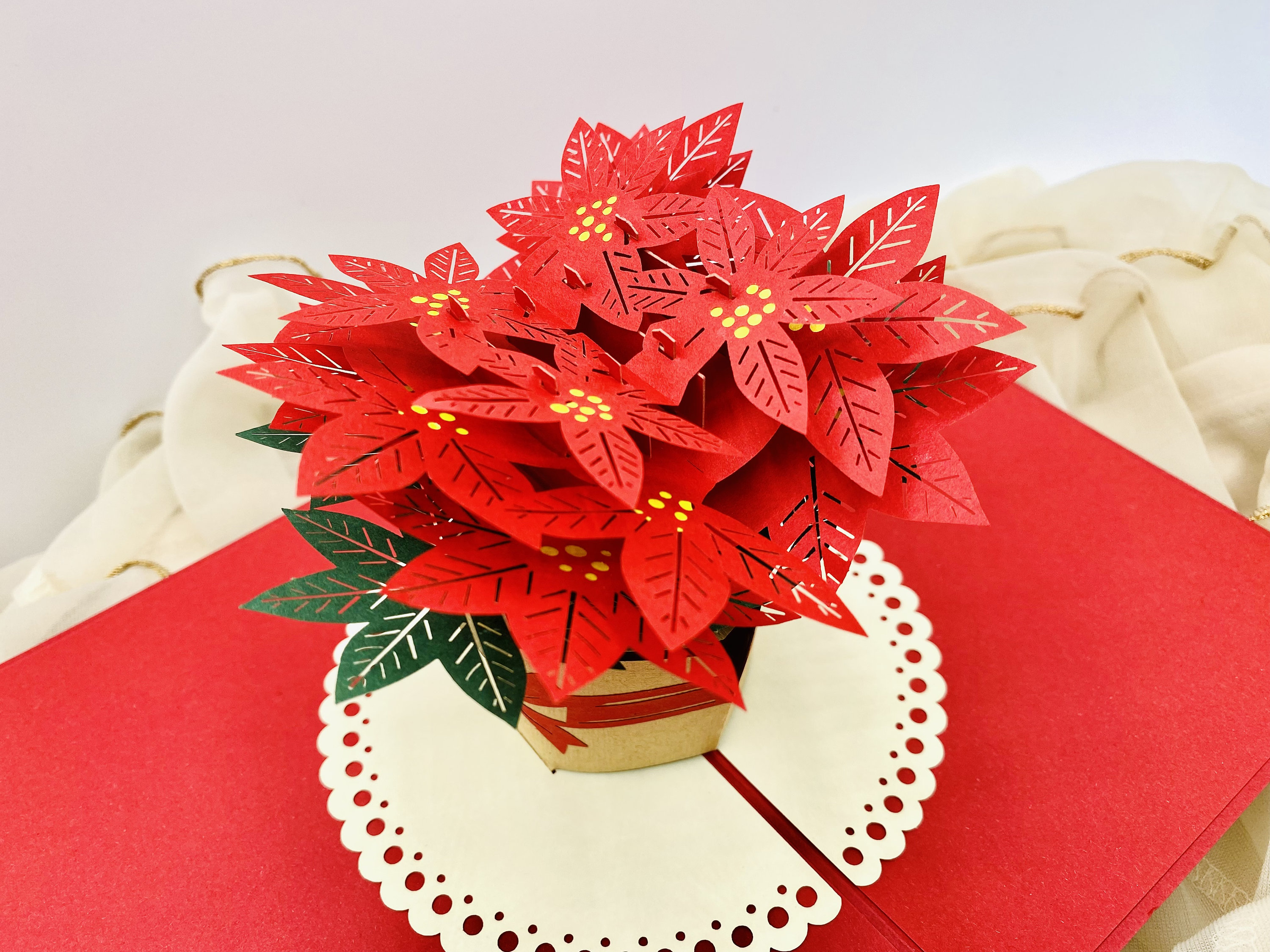 Poinsettia Christmas Pop up Card 3D Christmas Card Greeting - Etsy