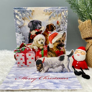 Chiens de Noël, cartes de Noël 3D, carte de Noël pop-up, carte pour les amoureux des chiens