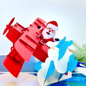 Père Noël sur le jet, carte pop-up 3D, carte de Noël 3D, Père Noël drôle, carte de Noël drôle, Surprise Pop Out
