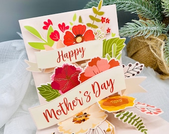 Bouquet for Mom, Flower Card, Pop Up Card, 3D Card, Greeting Card, Mothers Day Card, Spring Greeting,Card For Her, Card for Mom