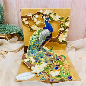 Personnalisé - Carte pop-up toutes occasions, carte 3D, joyeux anniversaire, je pense à vous, joyeuse fête des mères, félicitations, toute occasion, paon