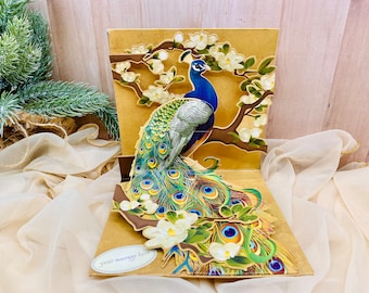 Customized - All Occasions Pop Up Card, 3D Card, Happy Birthday, Thinking of You, Happy Mothers Day, Congrats, Any Occasion, Peacock