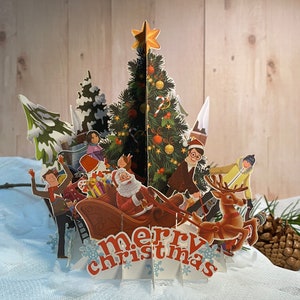 Carte 3D, Carte Pop up, Carte de Noël, Carte de Noël laser, Carte de Noël luxueuse, Forêt de Noël, Traîneau de Noël, Carte de Vacances, Santa