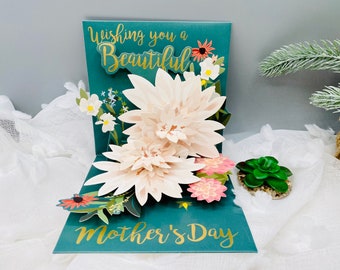 Flower Card, Pop Up Card, 3D Card, Greeting Card, Mothers Day Card, Spring Greeting,Card For Her, Card for Wife, Card for Mom