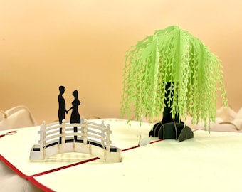 Willow Tree, By the River, Valentines Card, Pop Up Card, 3D Card, Wedding, Romantic, Anniversary, Love Card