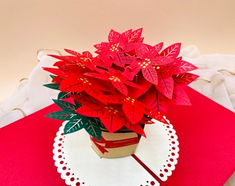 Poinsettia Christmas Pop Up Card, 3D Christmas Card, Greeting Card, Any occasion Card