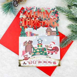 Ho Ho Ho 3D Christmas Pop up Card Gold Foil Card Merry Christmas Card