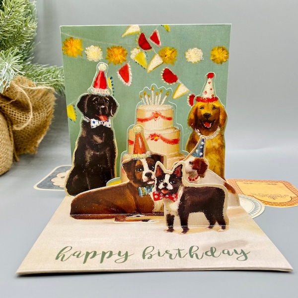 Dogs pop up birthday cards, Pop Up Birthday Card, 3D Birthday Card, Pop up Cards Birthday, Birthday Card, Greeting Card, Card for dog lovers