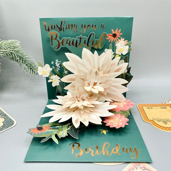 Birthday Flowers, Flower Card, Birthday Card, Pop Up Card, 3D Card, Card For Her, Card for Wife, Card for Mom