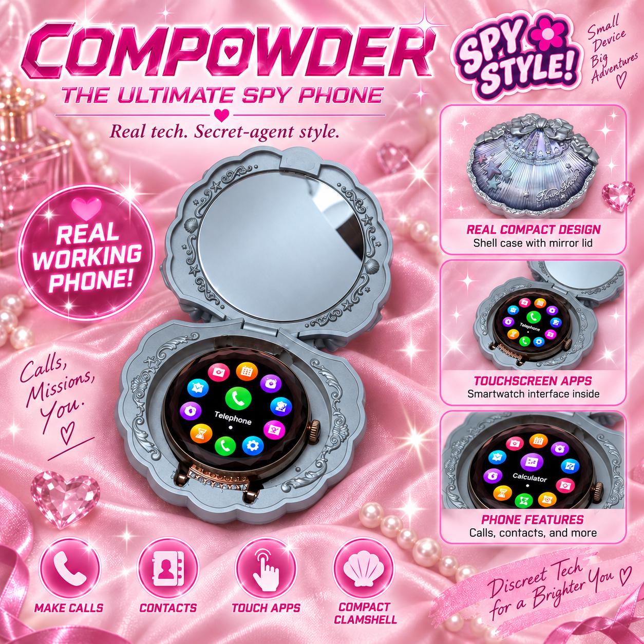 Totally Spies Compowder Compact Y2K Mirror Gadget Phone Pocket Computer Mini-Deck