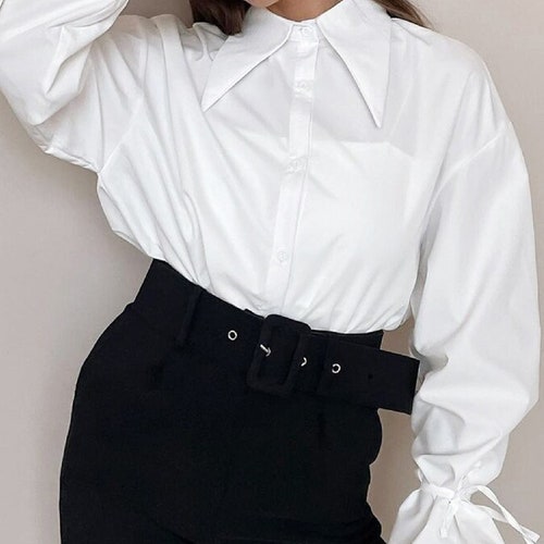 Women Elegant Shirt Long Sleeve White Blouse Casual Office - Etsy