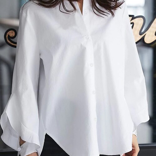 Women Elegant Shirt Long Sleeve White Blouse Casual Office - Etsy