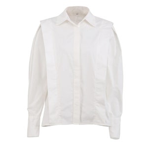 Women Elegant Cotton Blouse Office White Black Button up Cotton Shirt ...