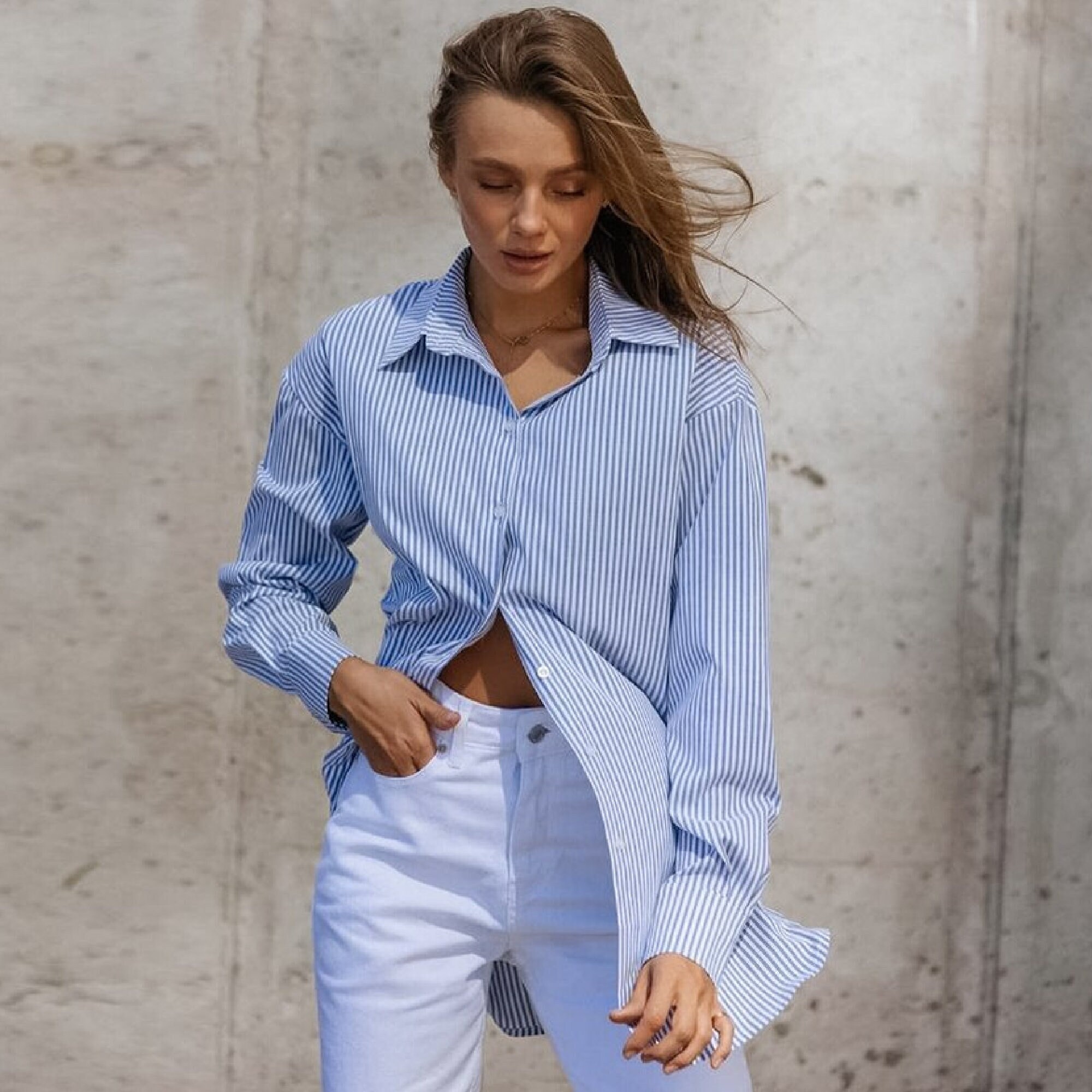 striped blouse blue and white