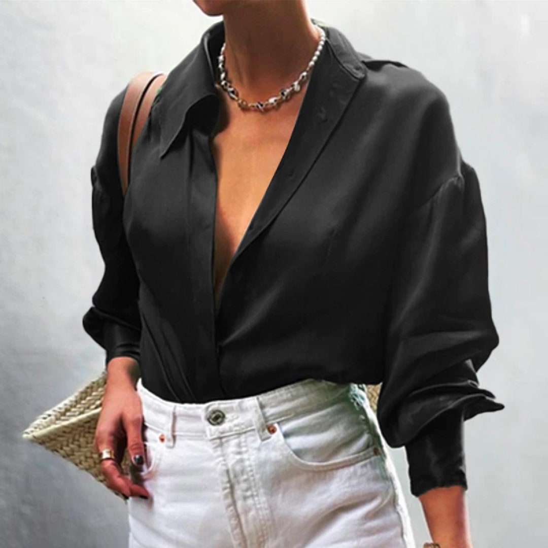 Women Office Wear Blouse Button up Satin Blouse Peasant Blouse Etsy