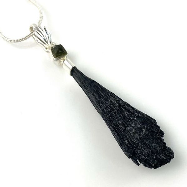 •BLACK KYANITE FAN - 1• sterling silver pendant