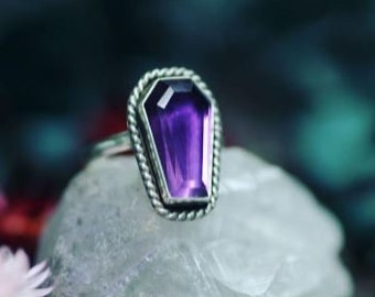 Amethyst Coffin Natural Gemstone 925 Solid Sterling Silver Ring