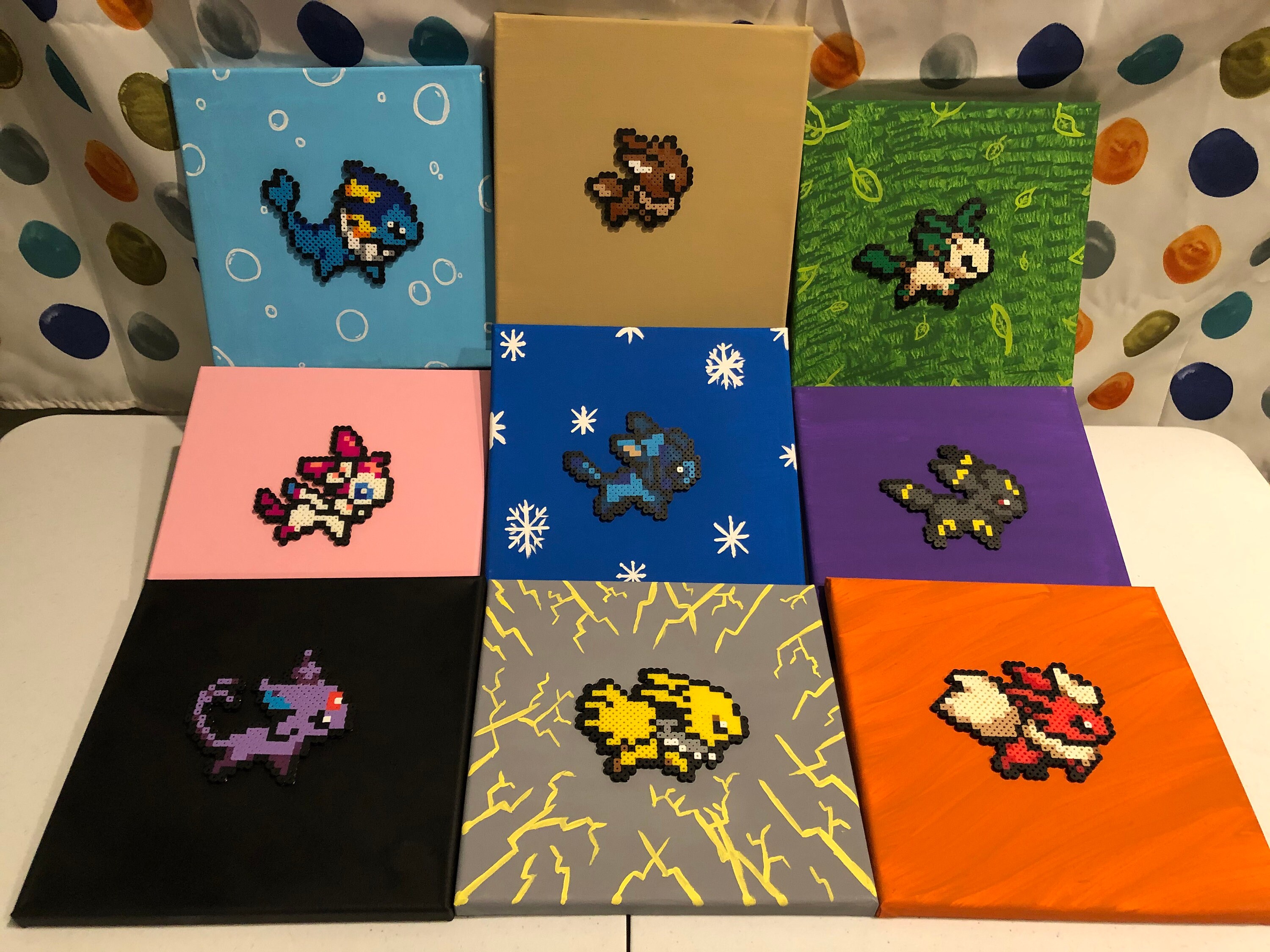 Eevee Evolutions (Individuals) Perler Bead Canvas Art