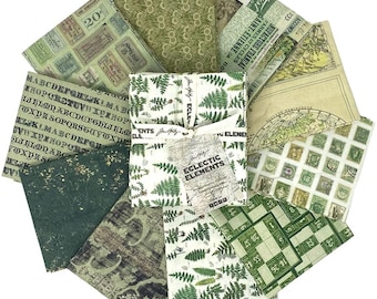 Tim Holtz Green Palette FQ Bundle 10pcs. FreeSpirit Fabrics