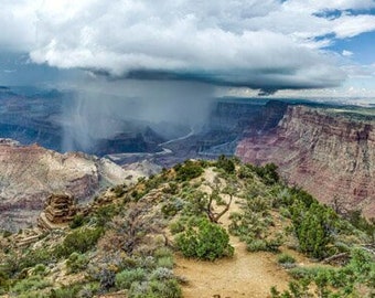 Rain Storm in Grand Canyon National Park, Arizona -- Photography Print, The Great Outdoors, Panorama, Wall Decor, Home Decor, Wall Art