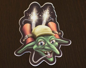 Goblin Sticker -- Goblin Bomber, Art, DnD, Fantasy, Illustration, Artwork, Laptop Sticker, Notebook Decal, Phone Decoration, Water Bottle