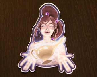 Genie Sticker -- Wishes, Magical, Art, Images, Cartoon, DnD, Woman, Laptop Stickers, Notebook Decals, Phone Decoration, Water Bottle Sticker