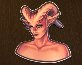 Demon Lady Sticker -- DnD, Art, Fantasy, Attitude, Artwork, Woman, Laptop Stickers, Notebook Decal, Phone Decoration, Water Bottle Sticker