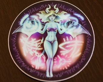 Succubus Woman Sticker, Holographic -- Demon, Woman, Art, Cartoon, DnD, Laptop Stickers, Notebook Decals, Phone and Water Bottle Decorations