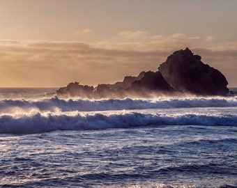 Ocean Waves at Sunset Print — Beach Themed Decorations, Peaceful Summer Evening Wall Decor, Gift for Surfer, Pfeiffer Beach, Pacific Ocean