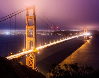 Golden Gate Bridge at Night, San Francisco, Bay Area, California -- Photography Print, Wall Decor, Home Decor, Wall Art, Room Decor