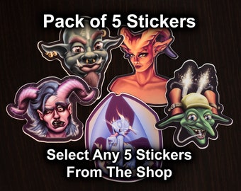 Pack of 5 Stickers -- Fantasy Stickers Selected by Default -- Art, Cartoon, Laptop Sticker, Notebook Decal, Phone Decoration, Water Bottle