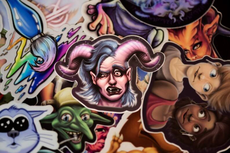 Tiefling Woman Sticker -- Art, DnD, Magical, Illustration, Fantasy, Laptop Stickers, Notebook Decal, Phone Decoration, Water Bottle image 3