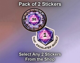 Pack of 2 Stickers -- D20 Dice Stickers Selected by Default -- DnD, RPG