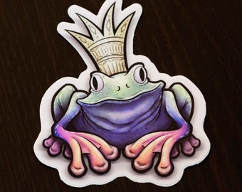 Frog Prince Sticker -- Art, Fairy Tale, Animal, Cartoon, Artwork, Cute, Laptop Sticker, Notebook Decal, Phone Decoration, Water Bottle Decal