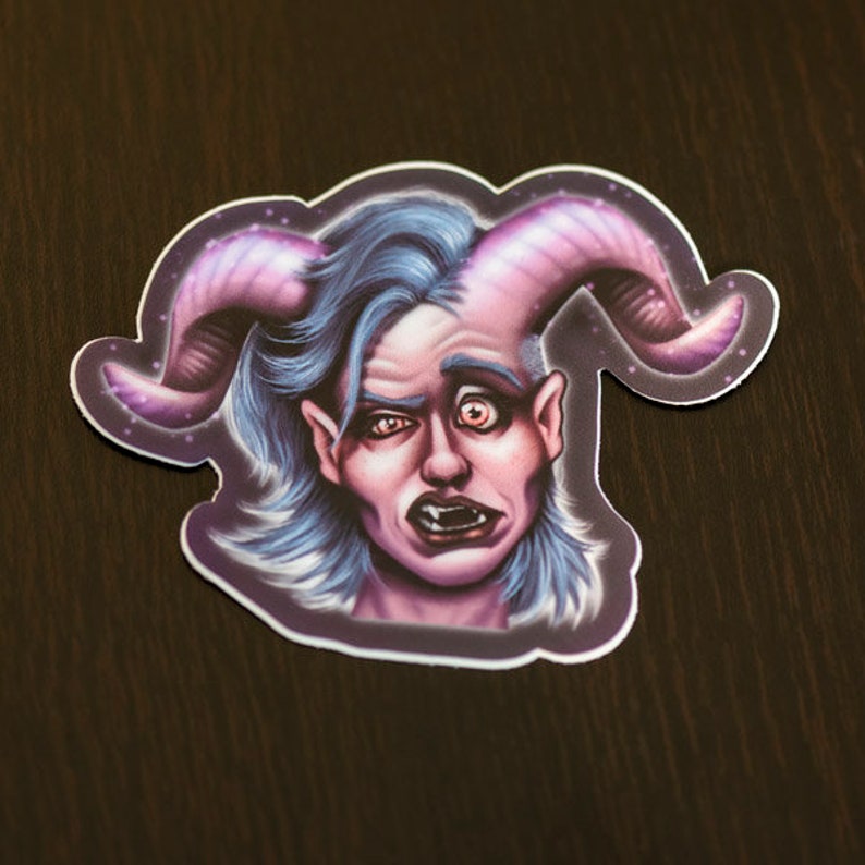 Tiefling Woman Sticker -- Art, DnD, Magical, Illustration, Fantasy, Laptop Stickers, Notebook Decal, Phone Decoration, Water Bottle image 1
