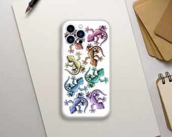 Rainbow Geckos Phone Case - Gift for Animal Lover, Colorful Lizard Mobile Phone Case, Reptile Themed Cell Phone Case, Colorful Phone Case