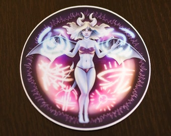 Succubus Woman Sticker, Matte -- Demon, Woman, Art, Cartoon, DnD, Laptop Stickers, Notebook Decals, Phone Decorations, Water Bottle Sticker