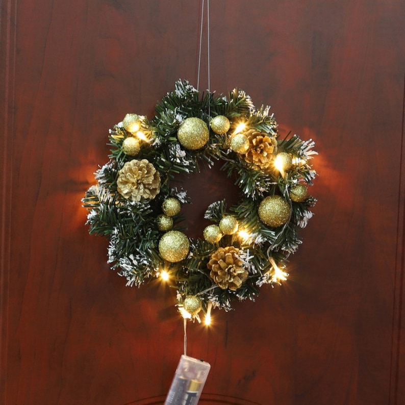 Christmas Wreath With Battery Powered LED Light String Front Etsy