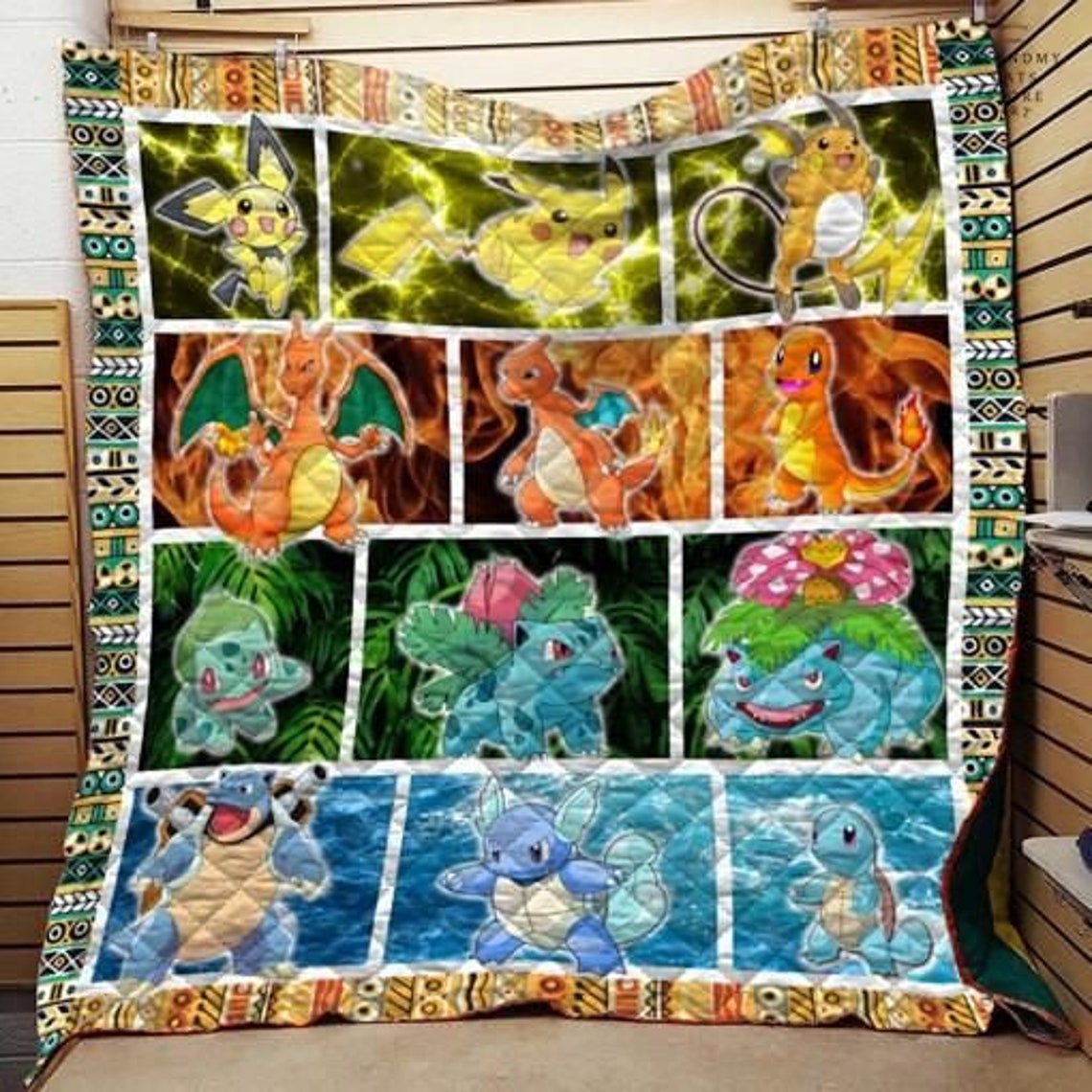 Pokemon Evolution Quilt Blanket Bedding Family Gift For Him | Etsy