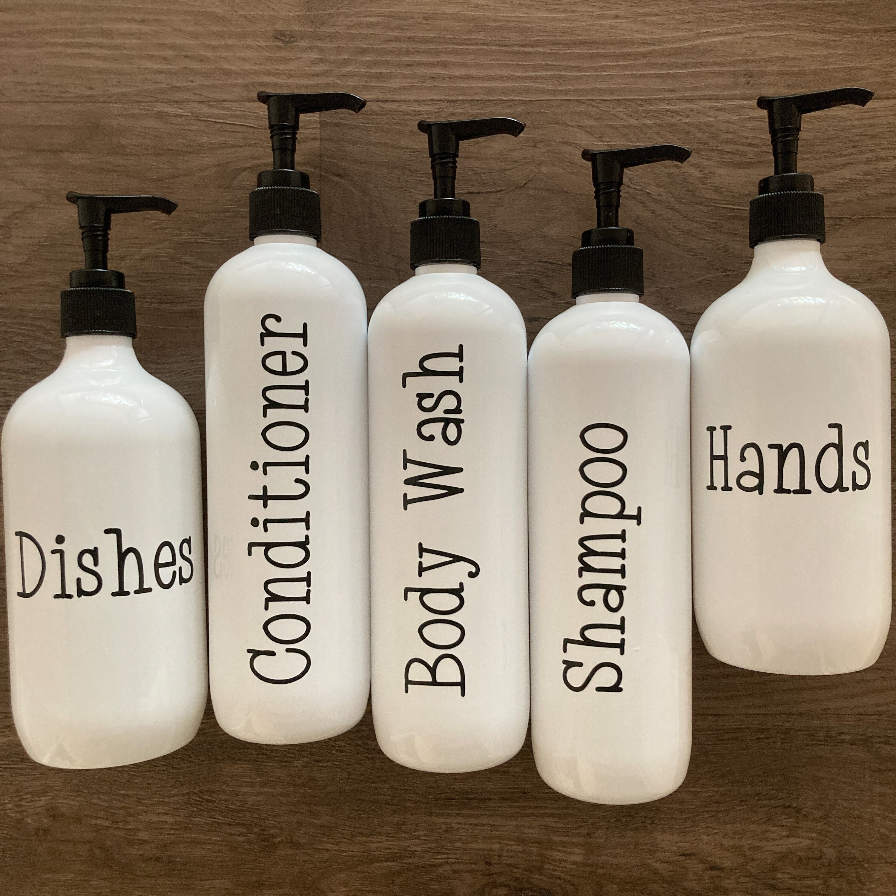 Bathroom and Kitchen 5 Bottle Set White Bottles Black Pump Etsy