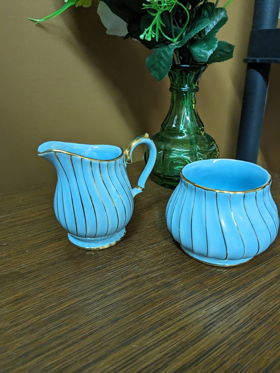 Sadler Swirl Blue and Gold Cream Jug and Sugar Bowl Etsy