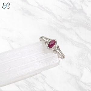 Genuine Ruby and White Diamond Minimalist Ring in Sterling Silver