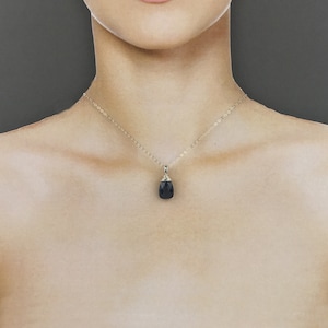 Blue Sapphire Gemstone Necklace in Sterling Silver, Genuine Blue Sapphire September Birthstone Necklace