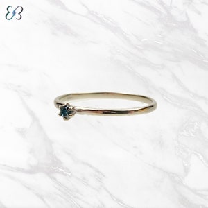 10k White Gold Genuine Blue Diamond Engagement Ring, Minimalist Diamond April Birthstone Ring