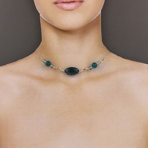 Blue Apatite Aquamarine Necklace, Natural Blue Apatite Aquamarine Gemstone Bead Necklace