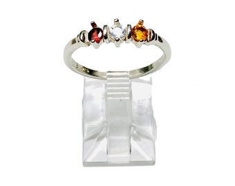 Birthstone Ring, Sterling Silver Ring, Citrine Ruby Quartz Mothers Day Ring