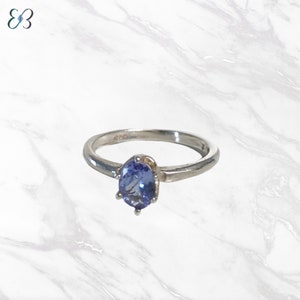 Natural Tanzanite Sterling Silver Solitaire Ring, December Birthstone Ring, Tanzanite Gemstone Ring