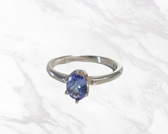 Natural Tanzanite Sterling Silver Solitaire Ring, December Birthstone Ring, Tanzanite Gemstone Ring