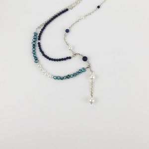 Natural Lapis Lazuli Pearl Sterling Silver Necklace