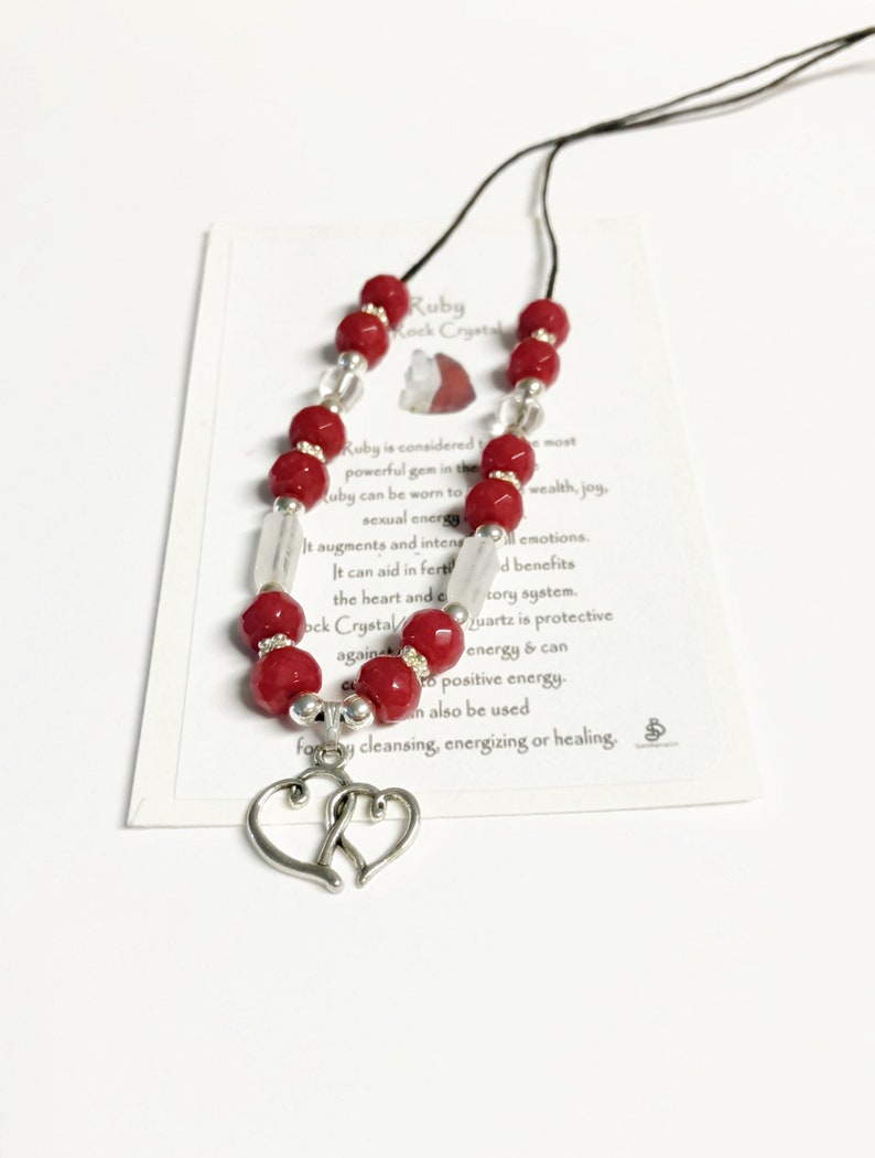 Ruby Pendant Necklace Chip Bead Necklace Ruby /& Clear Quartz Double Heart Necklace Heart Necklace